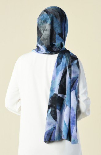 Patterned Chiffon Shawl Blue 15029-01