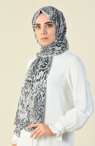 Patterned Chiffon Shawl Black White 15033-01