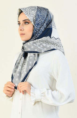 Gemustertes Rayon Kopftuch 70141-18 Dunkelblau Creme 70141-18