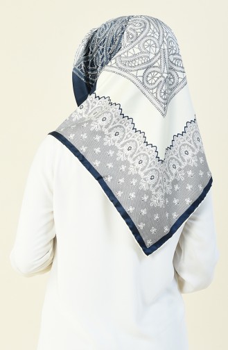 Gemustertes Rayon Kopftuch 70141-18 Dunkelblau Creme 70141-18