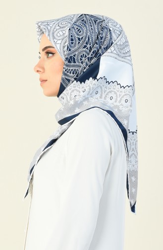 Desenli Rayon Eşarp 70141-20 Lacivert Beyaz