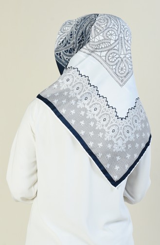 Desenli Rayon Eşarp 70141-20 Lacivert Beyaz