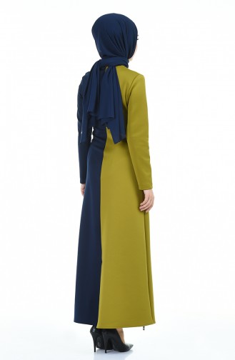 Fermuar Detaylı Elbise 8001-04 Lacivert Yağ Yeşili