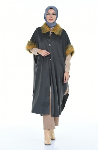 Poncho aus Samt mit Pelz 5000-03 Grau 5000-03