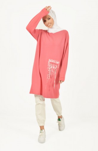 Uzun Sweatshirt 1460-01 Şeker Pembe