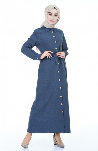 Boydan Düğmeli Elbise 1002-01 Lacivert