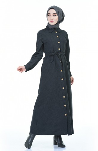 Boydan Düğmeli Elbise 1002-02 Siyah