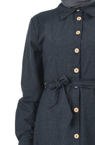 Boydan Düğmeli Elbise 1002-02 Siyah