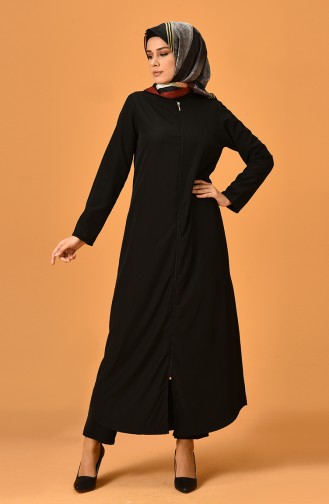 Abaya Fermeture a Glissiere 6026-01 Noir 6026-01