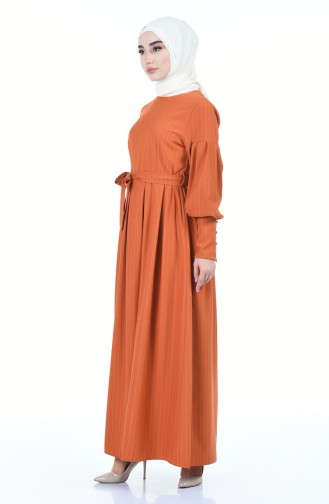Robe à Manches Ballon Avec Ceinture 12864-05 Tabac 12864-05