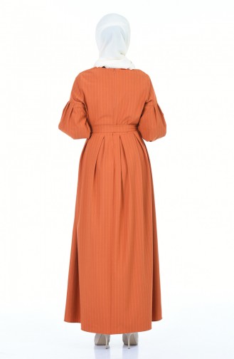 Robe à Manches Ballon Avec Ceinture 12864-05 Tabac 12864-05