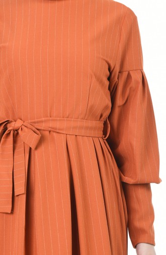 Robe à Manches Ballon Avec Ceinture 12864-05 Tabac 12864-05