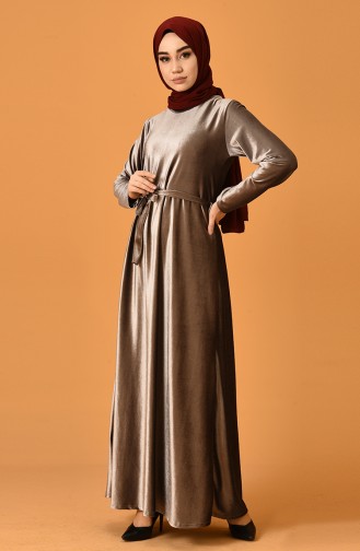 Kadife Kuşaklı Elbise 1972-03 Gri
