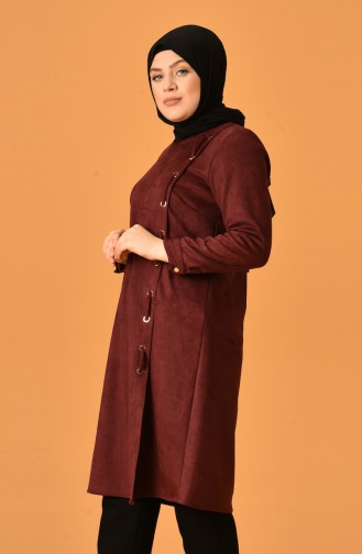 Kuş Gözü Detaylı Süet Tunik 1044-04 Mürdüm