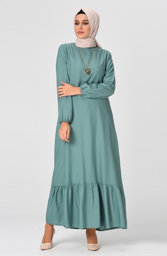 Büzgülü Elbise 1207-03 Çağla Yeşili