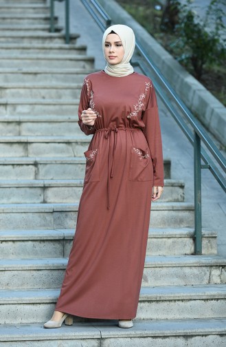 Brown Hijab Dress 8055-02