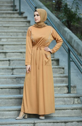 Senf Hijab Kleider 8055-03