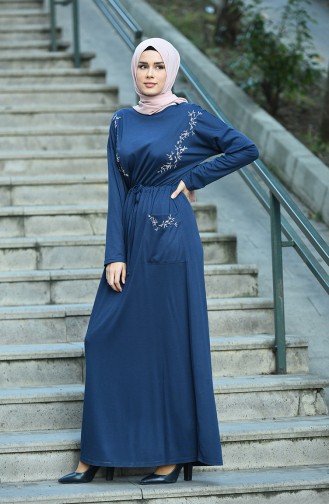 Navy Blue Hijab Dress 8055-04