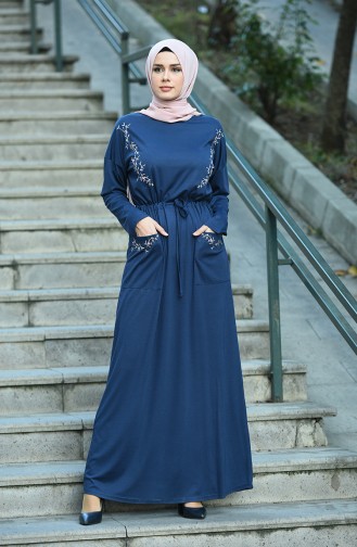 Dunkelblau Hijab Kleider 8055-04