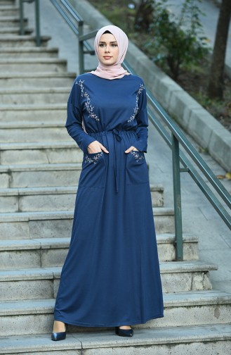 Navy Blue Hijab Dress 8055-04