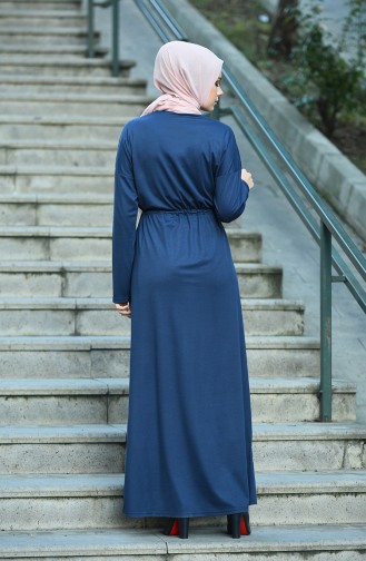 Navy Blue Hijab Dress 8055-04