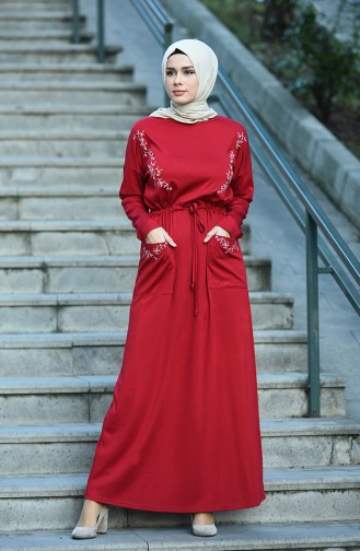 Claret Red Hijab Dress 8055-06