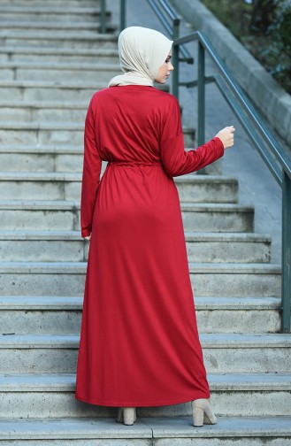 Claret Red Hijab Dress 8055-06