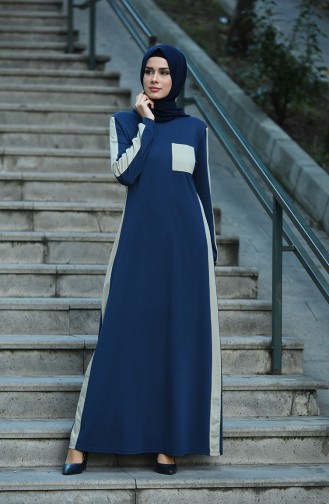 Navy Blue İslamitische Jurk 8075-01