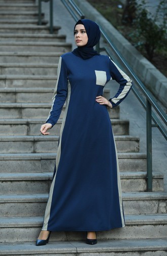 Navy Blue İslamitische Jurk 8075-01