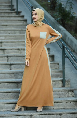 Senf Hijab Kleider 8075-04