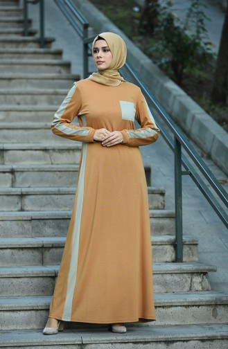 Mustard Hijab Dress 8075-04