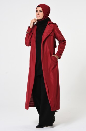 Kuşaklı Trençkot 5953-04 Bordo