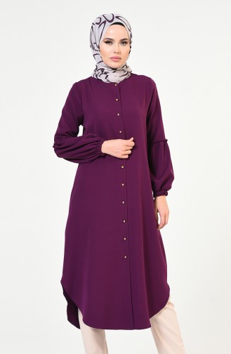 Düğmeli Krep Tunik 1240-01 Mor