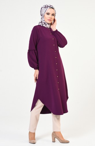 Düğmeli Krep Tunik 1240-01 Mor