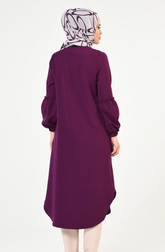 Düğmeli Krep Tunik 1240-01 Mor