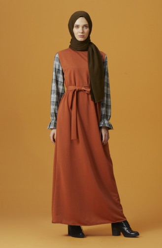 Ziegelrot Hijab Kleider 1967-03