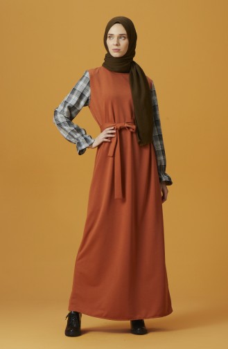 Garnili Kuşaklı Elbise 1967-03 Kiremit