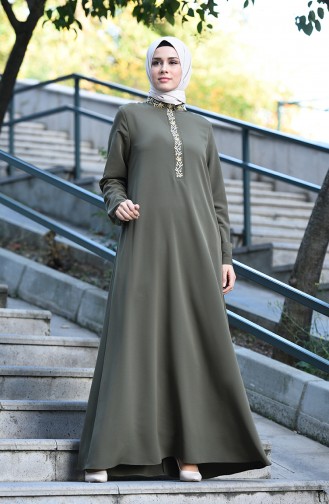 Khaki Hijab Dress 8019-02