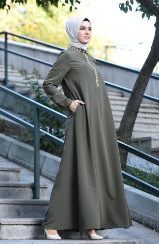 Khaki Hijab Dress 8019-02