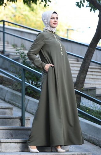 Khaki Hijab Kleider 8019-02