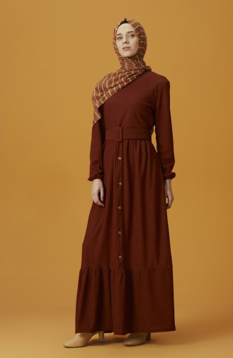 Samt Kleid mit Gürtel 1214-01 Ziegelrot 1214-01