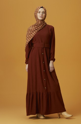 Samt Kleid mit Gürtel 1214-01 Ziegelrot 1214-01