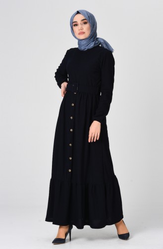 Samt Kleid mit Gürtel 1214-02 Dunkelblau 1214-02