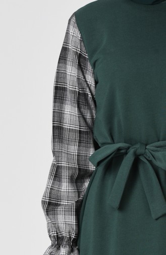 Garnili Kuşaklı Elbise 1967-01 Zümrüt Yeşili