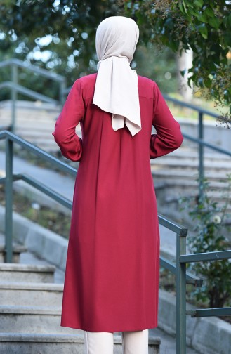 Düğmeli Ara Boy Tunik 10139-02 Bordo