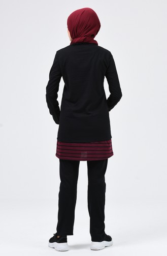 Cepli Tunik Pantolon İkili Takım 1020-04 Siyah Bordo