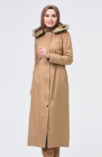 Beli Büzgülü Uzun Kaban 6830-03 Camel 6830-03