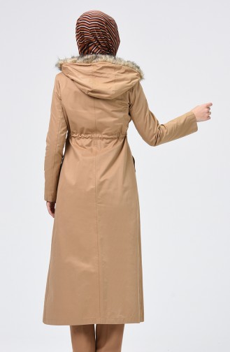 Beli Büzgülü Uzun Kaban 6830-03 Camel 6830-03