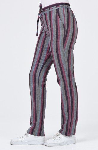 Striped Pocket Trousers 0121-02 Burgundy Gray 0121-02