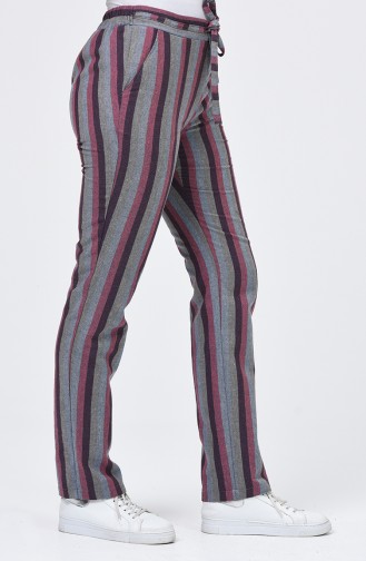 Striped Pocket Trousers 0121-02 Burgundy Gray 0121-02